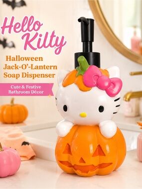 Hello Kitty Pink Orange Pumpkin Jack-O'-Lantern Soap Dispenser